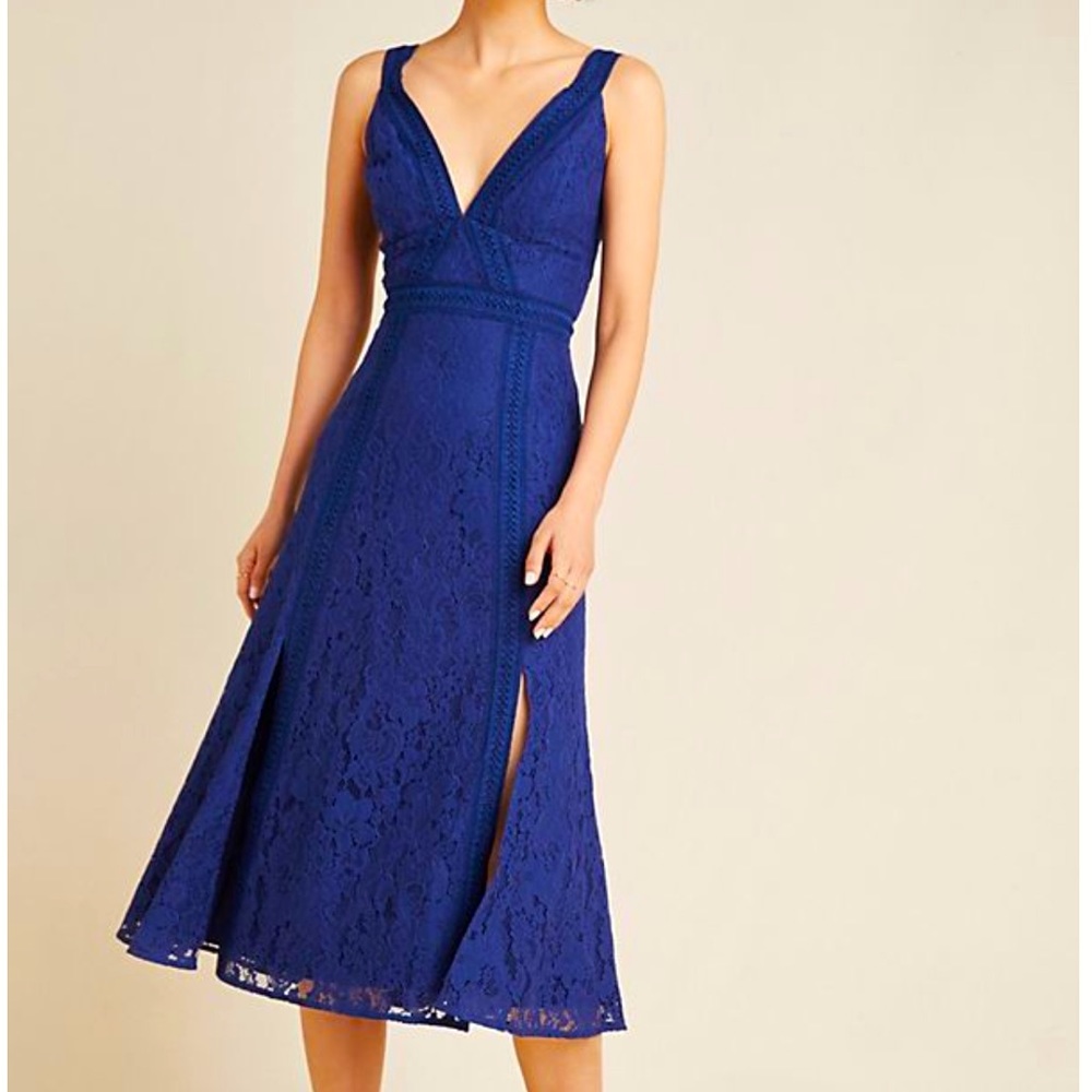 Anthropologie navy lace slit dress